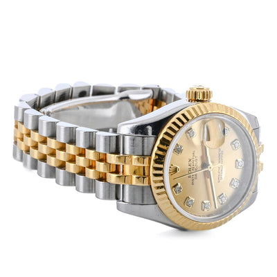 Rolex | 26MM Datejust, Champagne Diamond Dial - Stainless Steel - 179173