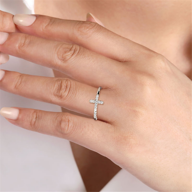 .13CTW Diamond East/West Cross Ring, Size 6.5 - 14K White Gold