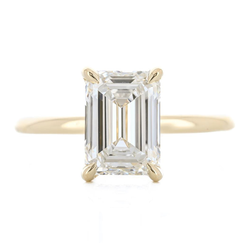2.39CTW Emerald Lab Grown Diamond Engagement Ring - Solitaire + Hidden Halo - 14K Yellow Gold