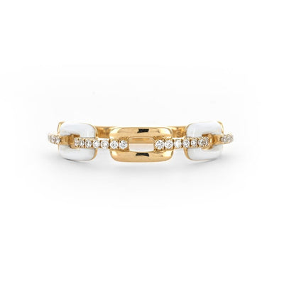 0.14ctw Link Pave + White Enamel Band Ring - Yellow Gold