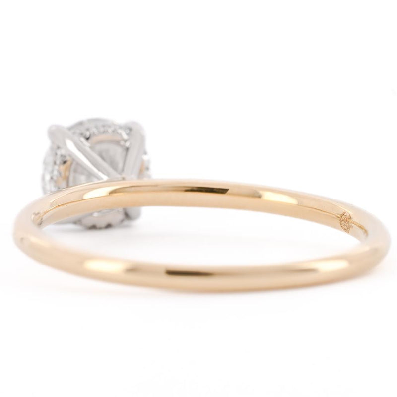.96CTW Round Diamond Engagement Ring - Solitaire + Hidden Halo - 14K Yellow Gold + 950 Platinum