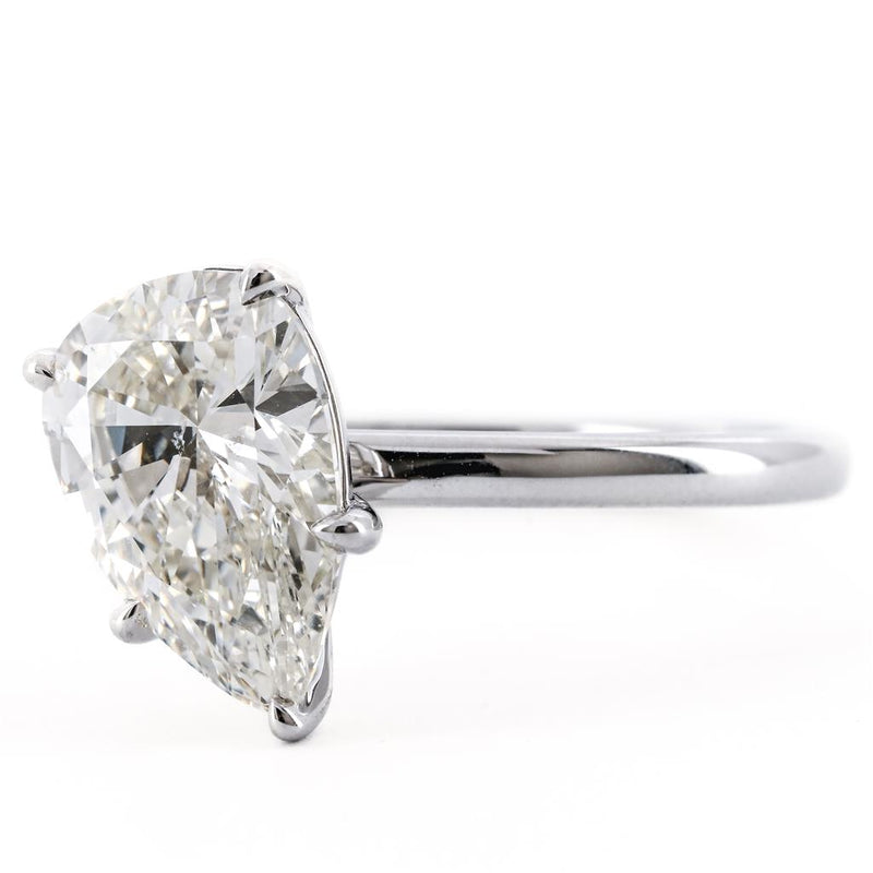 2.48CT Pear Diamond Engagement Ring - Slanted Solitaire - 14K White Gold