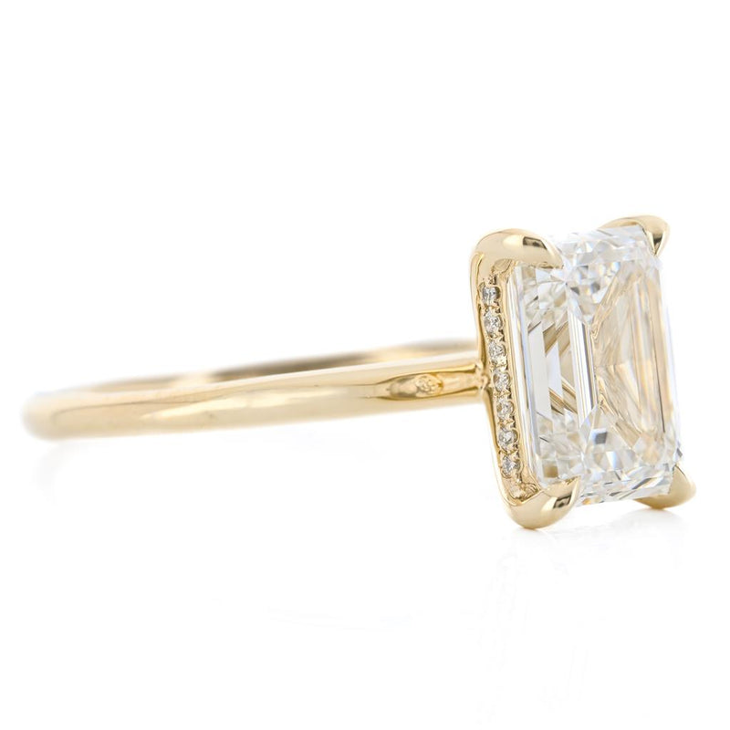 2.39CTW Emerald Lab Grown Diamond Engagement Ring - Solitaire + Hidden Halo - 14K Yellow Gold