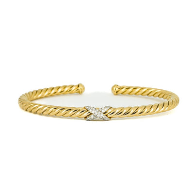 David Yurman | X Cablespira Bracelet + Diamonds - .11CTW - 18K Yellow Gold