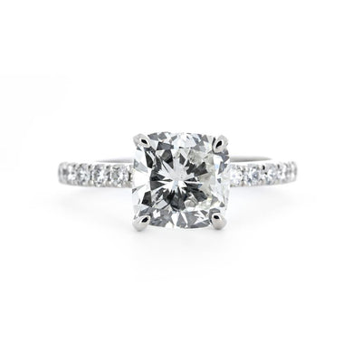 3.45ctw Cushion Diamond Engagement Ring, Pavê Band - 14k White Gold