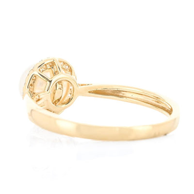 .08CTW Diamond + Cultured Freshwater Pearl Ring - Halo + Cathedral - 14K Yellow Gold