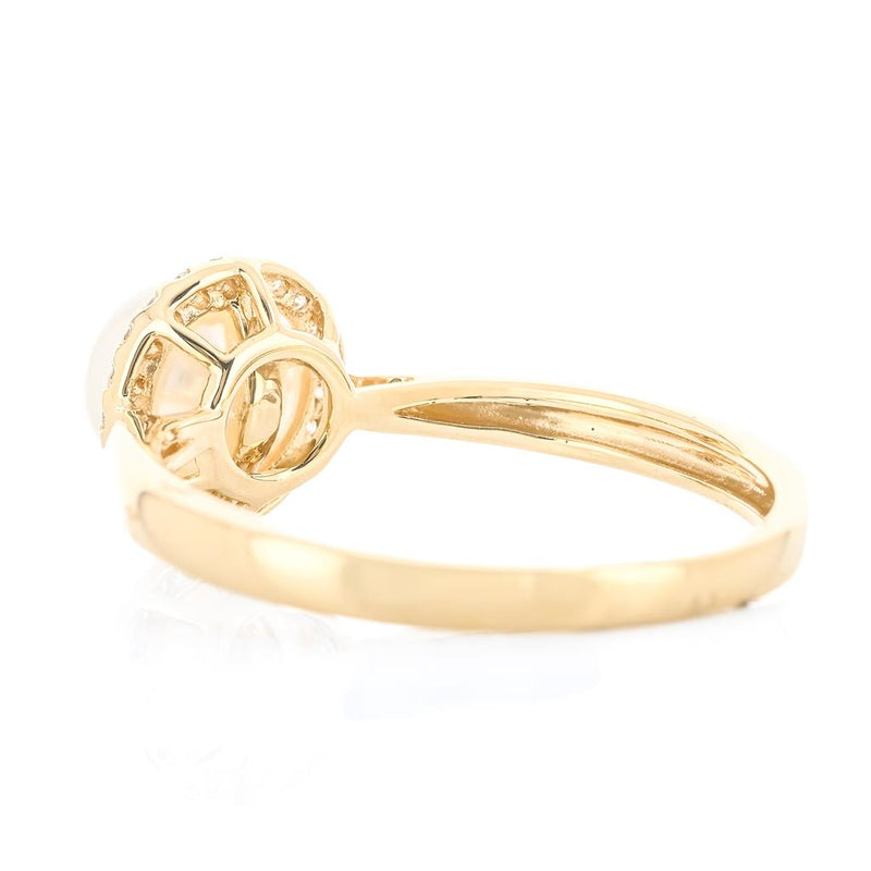 .08CTW Diamond + Cultured Freshwater Pearl Ring - Halo + Cathedral - 14K Yellow Gold