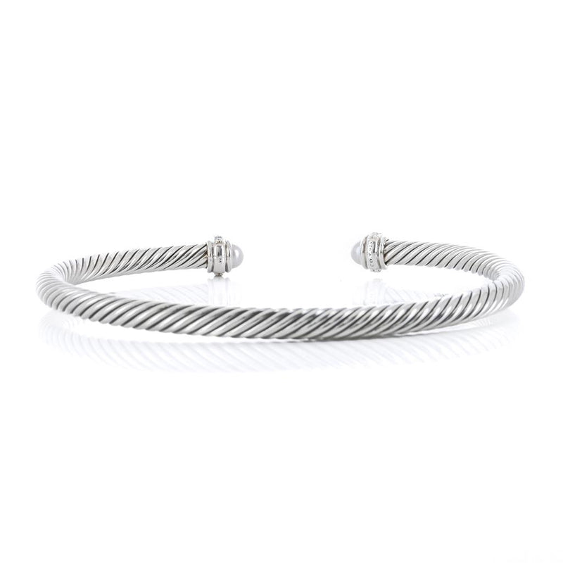 David Yurman | Classic Cable Bracelet - Diamond + Pearl, 6.75" - 925 Sterling Silver
