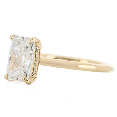 2.07CTW Radiant Lab Grown Diamond Engagment Ring - Solitaire + Hidden Halo - 14K Yellow Gold