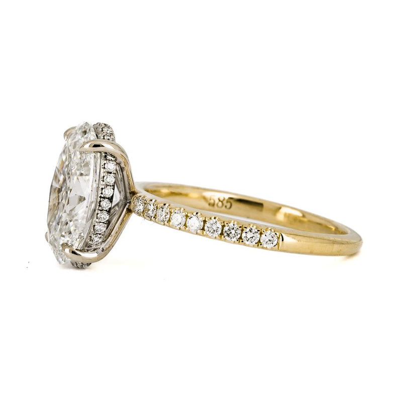 3.4ctw Oval Cut Solitaire Lab-Grown Diamond Engagement Ring, Pave Diamond Band - 14k Yellow Gold - Size 6.5