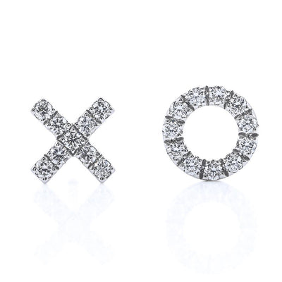 .09CTW Round Diamond "X" and "O" Stud Earrings - 14K White Gold