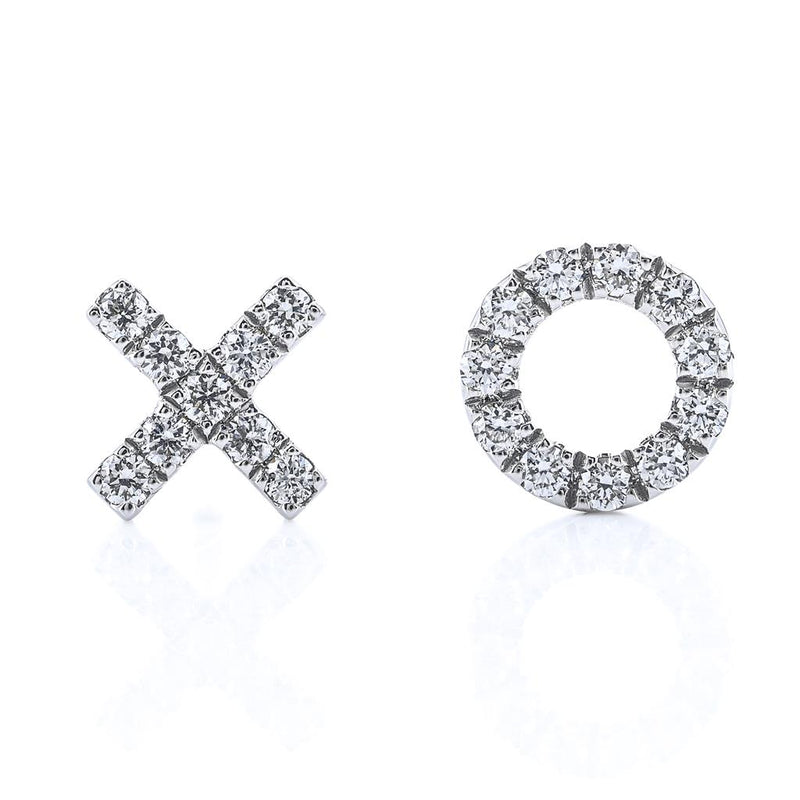 .09CTW Round Diamond "X" and "O" Stud Earrings - 14K White Gold