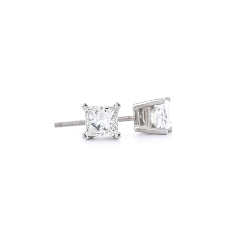 1.0ctw Princess Diamond Stud Earrings, Screw Back - 950 Platinum