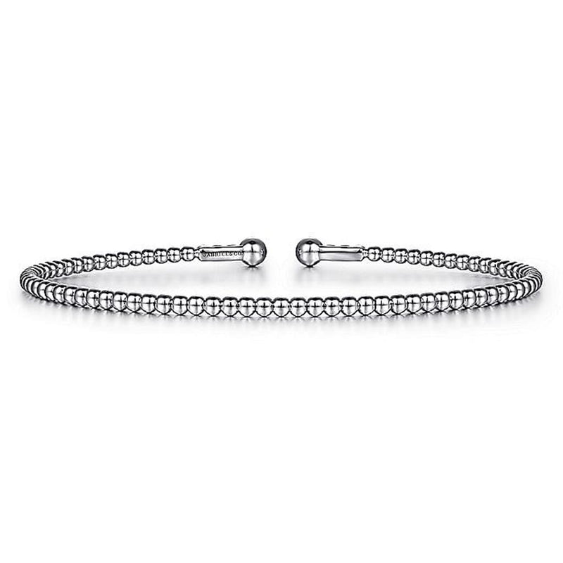 Beaded Bujukan Bangle, 6.5", White Gold, 2.2mm