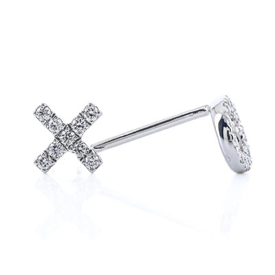 .09CTW Round Diamond "X" and "O" Stud Earrings - 14K White Gold