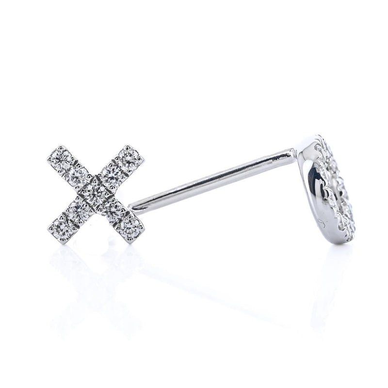 .09CTW Round Diamond "X" and "O" Stud Earrings - 14K White Gold