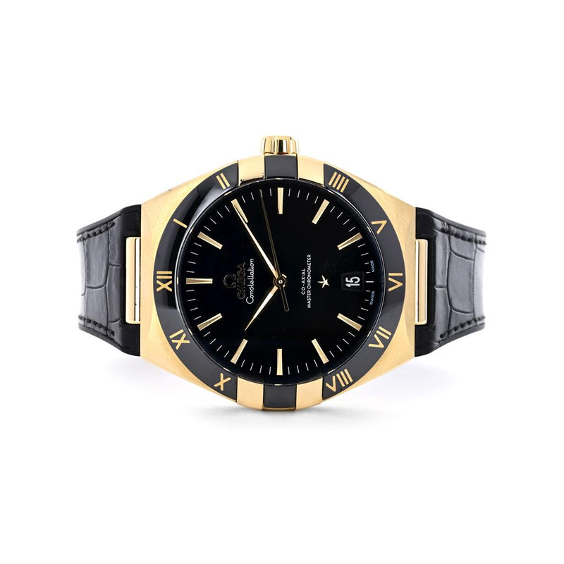 Omega 41mm Constellation, Black Dial, Leather Strap, Yellow Gold - 131.63.41.21.01.001