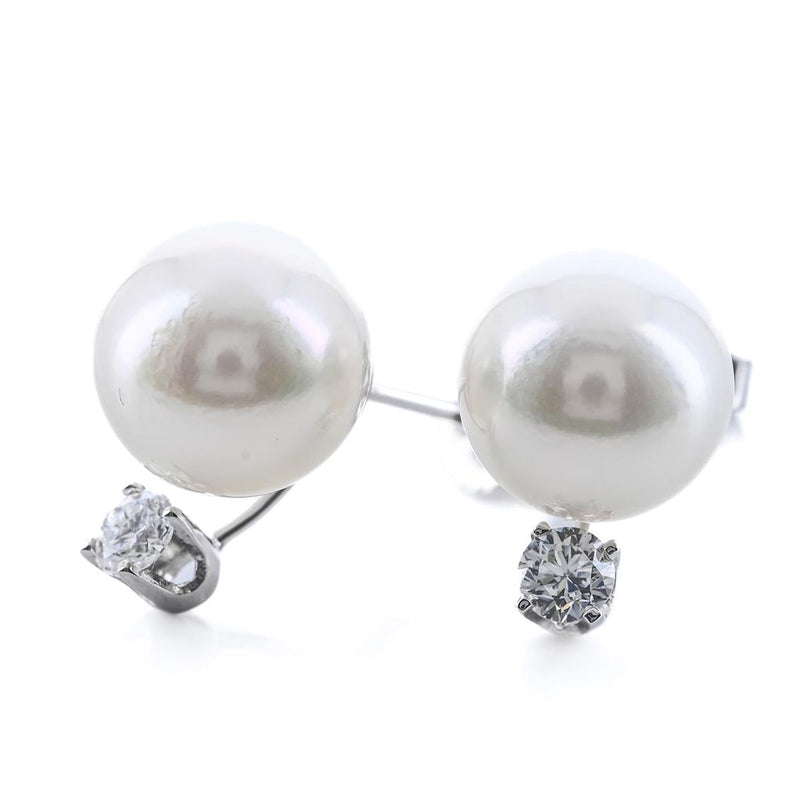 .20CTW Diamond + Akoya Pearl Stud Earrings -  Suspended Diamond - 14K White Gold