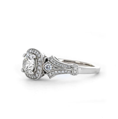 1.43ctw Victorian Style Halo Diamond Engagement Ring - White Gold