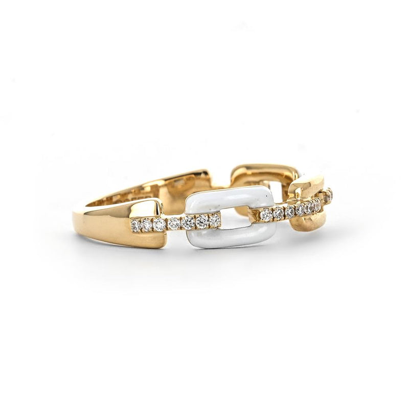 0.14ctw Link Pave + White Enamel Band Ring - Yellow Gold