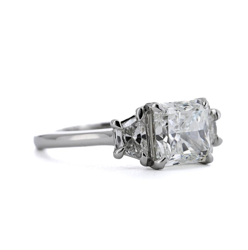 3.09ctw Three Stone Radiant + Trapezoid Diamond Engagement Ring