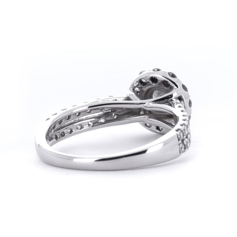 1.75ctw Round Halo Lab-Grown Diamond Engagement Ring Set, Double Row Pavê - 14K White Gold