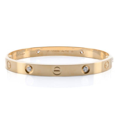 Cartier | .42CTW Love Bracelet, Size 17 - 4 Diamond - 18K Yellow Gold