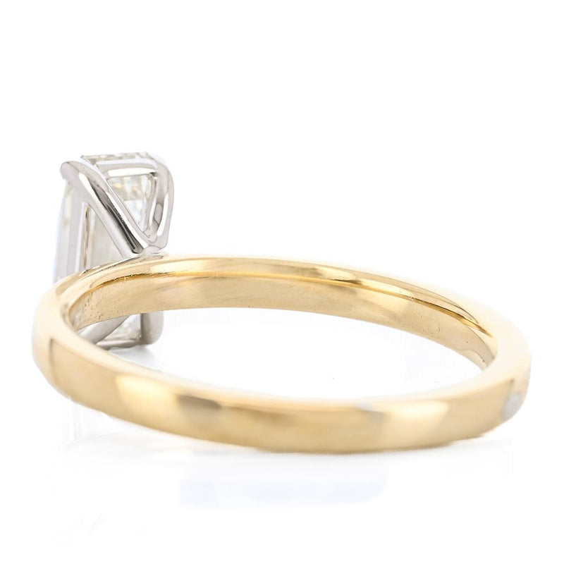 1.12CTW Emerald + Baguette Diamond Three Stone Engagement Ring - 14K Yellow Gold