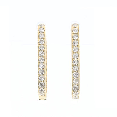 .61CTW Diamond Rectangle Hoop Earrings - 14K Yellow Gold