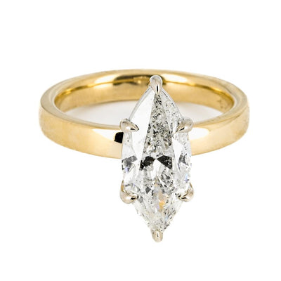 2.10ct Marquise Diamond Solitaire Ring, 3mm Band, Size 6.5 – 14K Yellow  Gold + White Gold