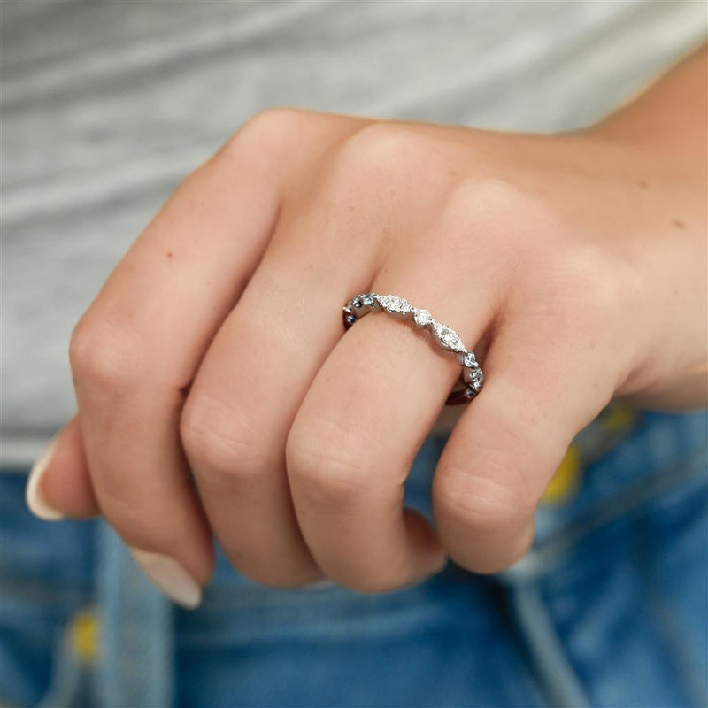 .40CTW Round + Cluster Marquise Alternating Diamond Band - Shared Prong - 18K White Gold
