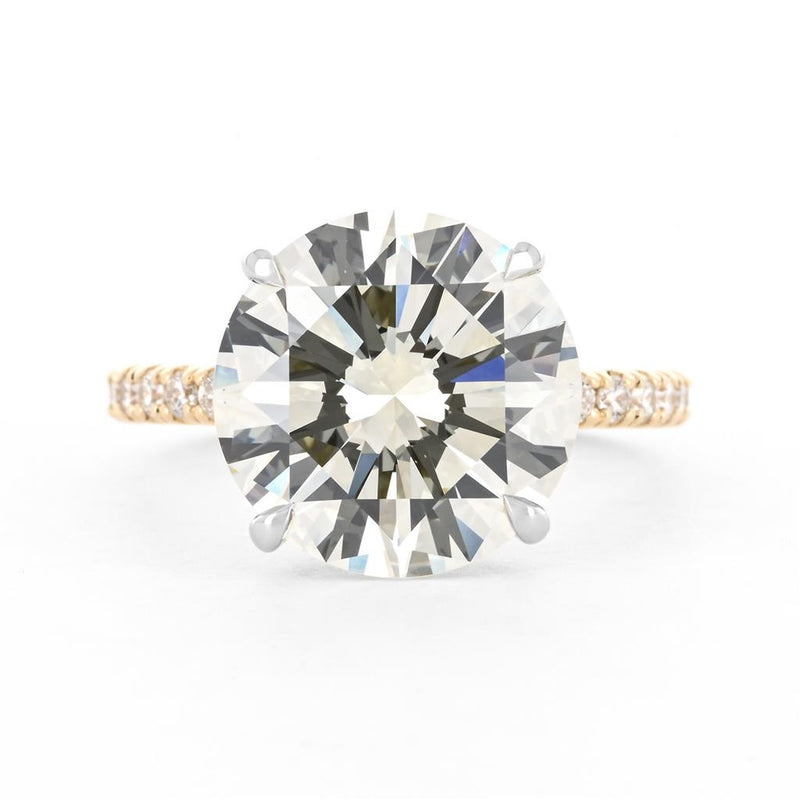 7.27ctw Round Diamond Pavé Solitaire Engagement Ring - 14K Yellow Gold + 950 Platinum