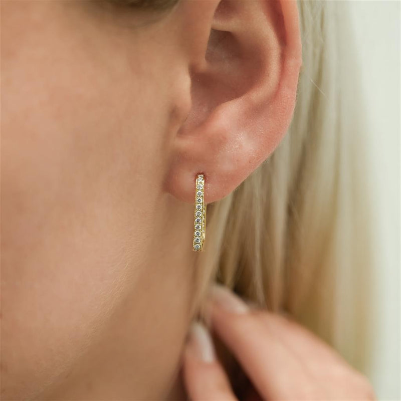 .61CTW Diamond Rectangle Hoop Earrings - 14K Yellow Gold