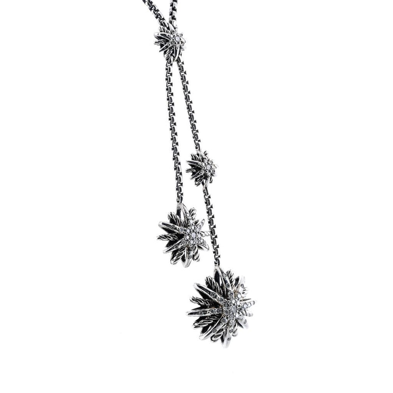 David Yurman | .52CTW Round Diamond Starburst Lariat Necklace, 27" - 925 Sterling SIlver