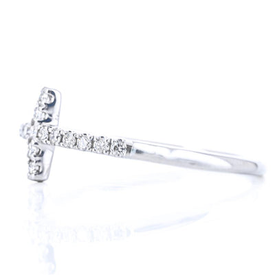 .13CTW Diamond East/West Cross Ring, Size 6.5 - 14K White Gold