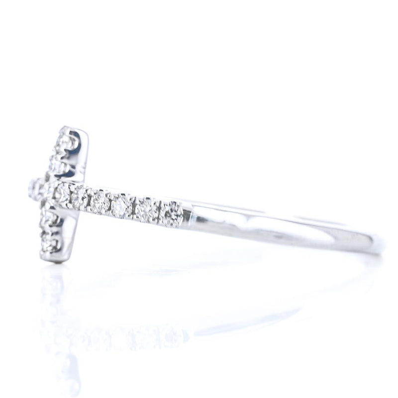 .13CTW Diamond East/West Cross Ring, Size 6.5 - 14K White Gold