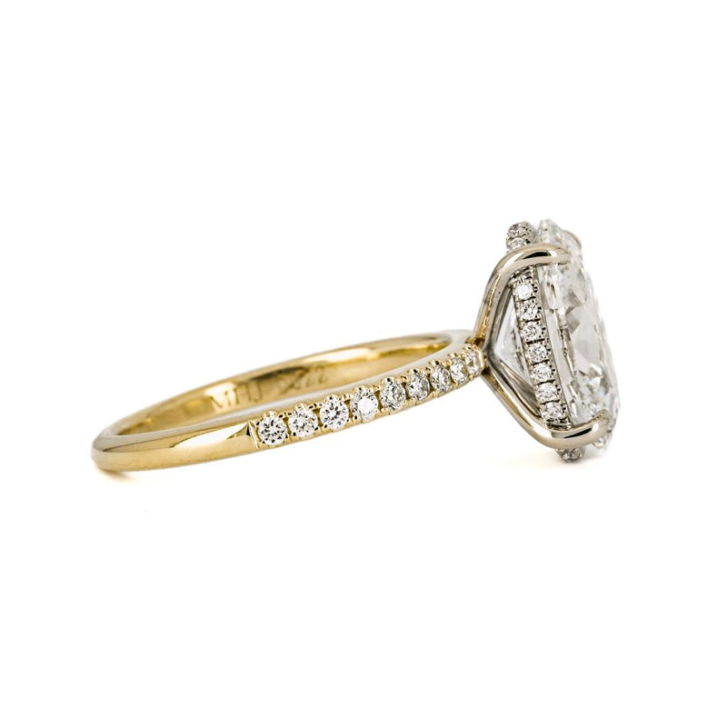 3.4ctw Oval Cut Solitaire Lab-Grown Diamond Engagement Ring, Pave Diamond Band - 14k Yellow Gold - Size 6.5