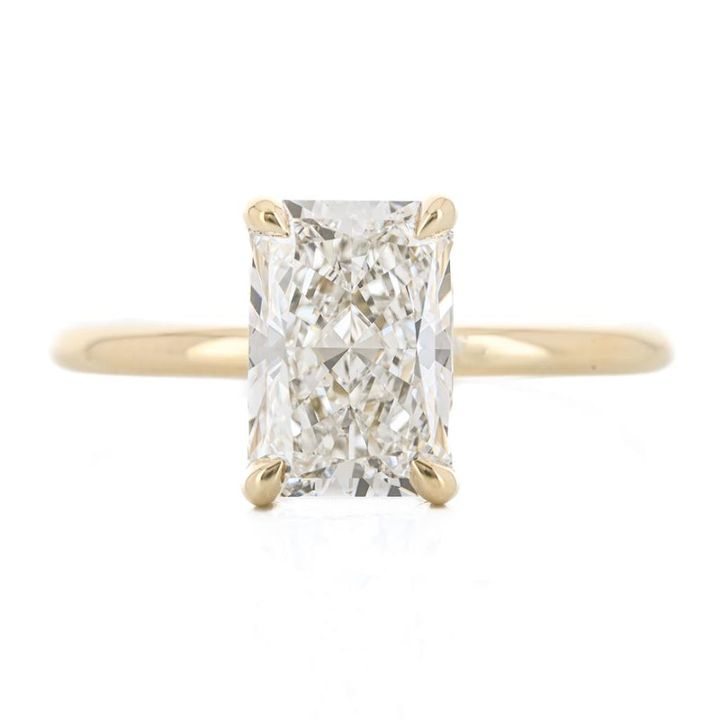 2.07CTW Radiant Lab Grown Diamond Engagment Ring - Solitaire + Hidden Halo - 14K Yellow Gold
