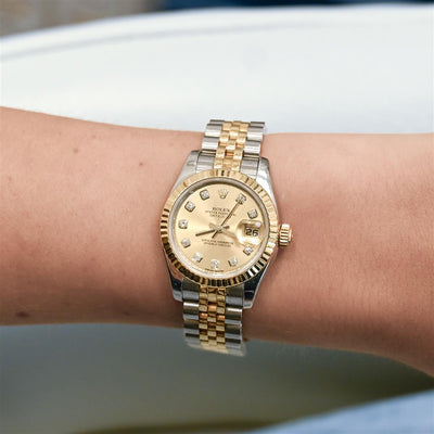 Rolex | 26MM Datejust, Champagne Diamond Dial - Stainless Steel - 179173