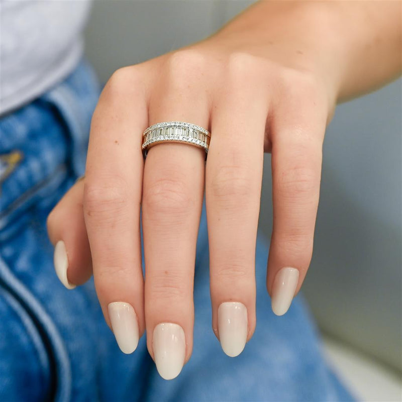 .98CTW Baguette + Round Diamond Band - 14K White Gold
