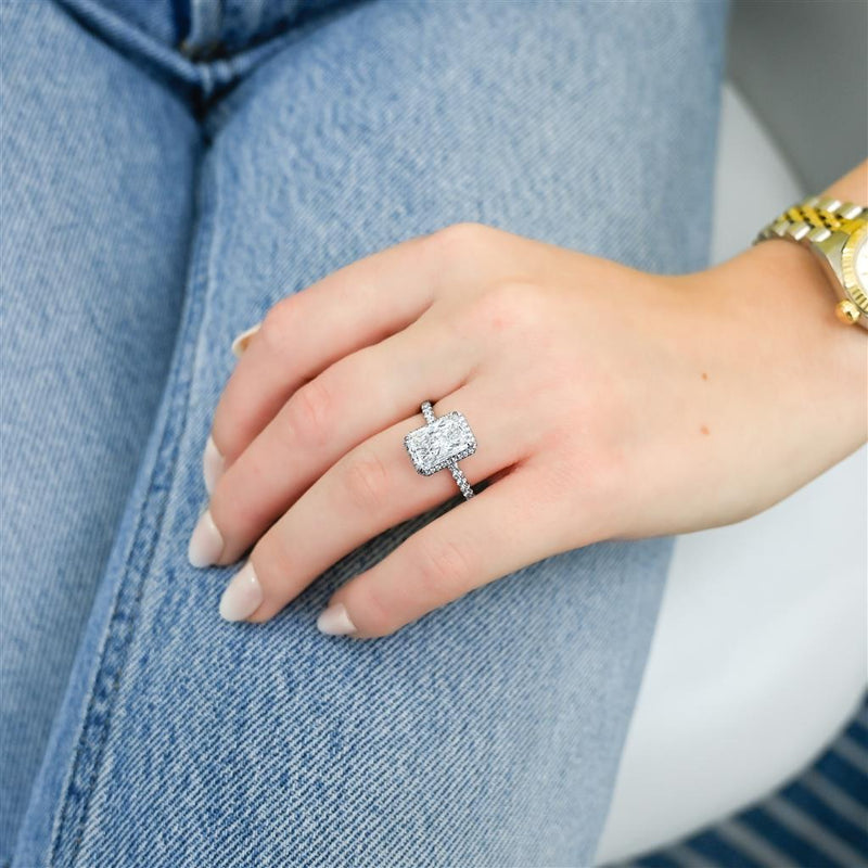 3.08CTW Radiant Diamond Engagment Ring  - Halo - 950 Platinum