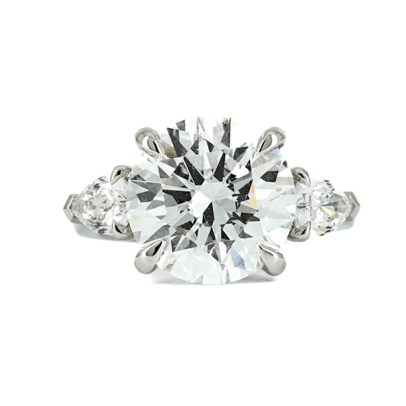 7.71ctw Round + Pear Three Stone Diamond Engagement Ring - 950 Platinum