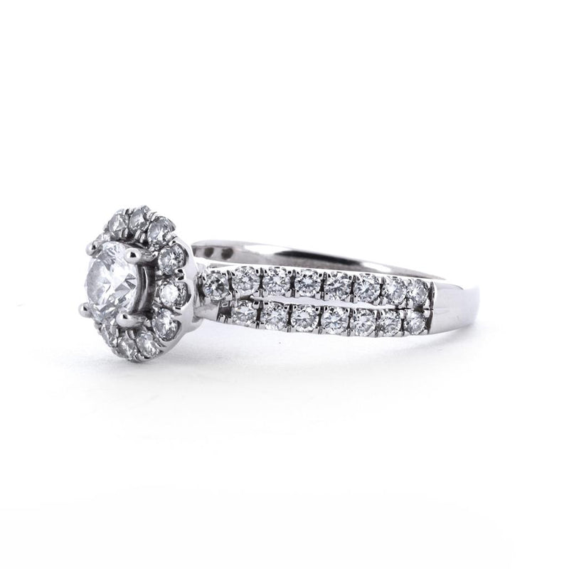 1.75ctw Round Halo Lab-Grown Diamond Engagement Ring Set, Double Row Pavê - 14K White Gold
