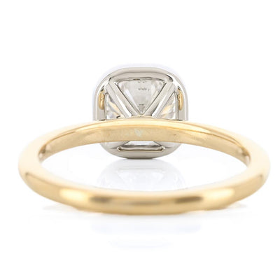 1.47CT Cushion Diamond Engagment Ring - Bezel + Solitaire - 14K Yellow Gold + 950 Platinum