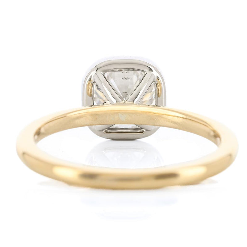 1.47CT Cushion Diamond Engagment Ring - Bezel + Solitaire - 14K Yellow Gold + 950 Platinum