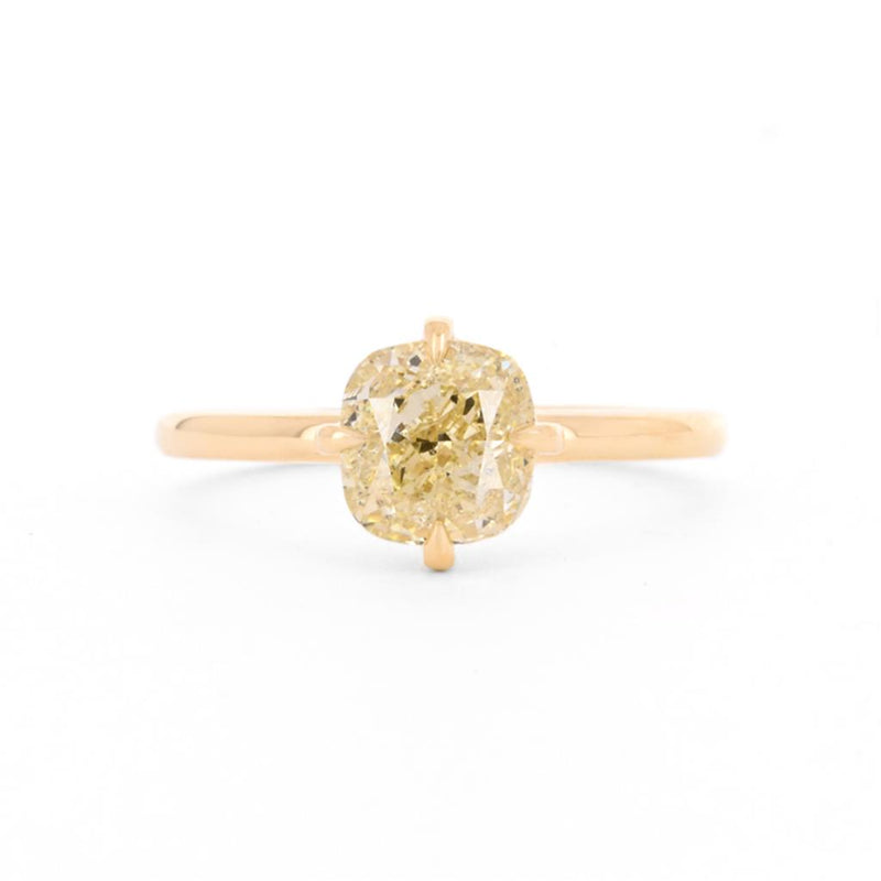 2.01ct Cushion Diamond Engagement Ring, Fancy Yellow - 18K Yellow Gold