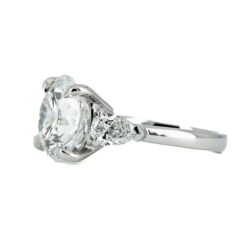 7.71ctw Round + Pear Three Stone Diamond Engagement Ring - 950 Platinum