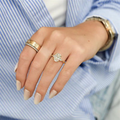 2.26CTW Oval + Pear Lab-Grown Diamond Three Stone Engagement Ring - 14K Yellow Gold