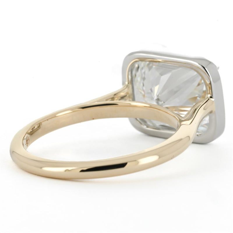 5.09ct Cushion Lab-Grown Diamond set East/West Bezel Solitaire Engagement Ring - 950 Platinum + 14k Yellow Gold