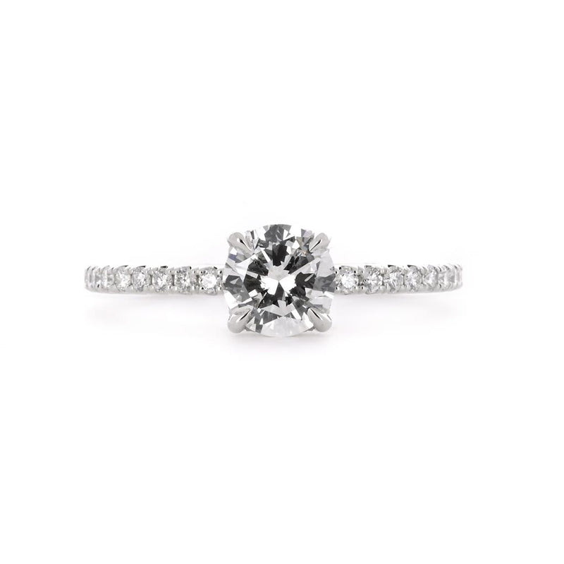 1.06ctw Round Diamond Engagement Ring, Pavê, Hidden Halo - 14K White Gold